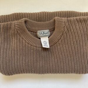 SOLD!!! L.L. Bean Brown Ribbed Crewneck Sweater 100% cotton chunky knit